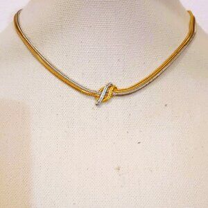 Capri Two-Tone Knot Necklace 14" Gold Silver Tone 2-Strand Herringbone Jewelry